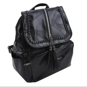 Vegan PU Leather Black Backpack Travel Bag